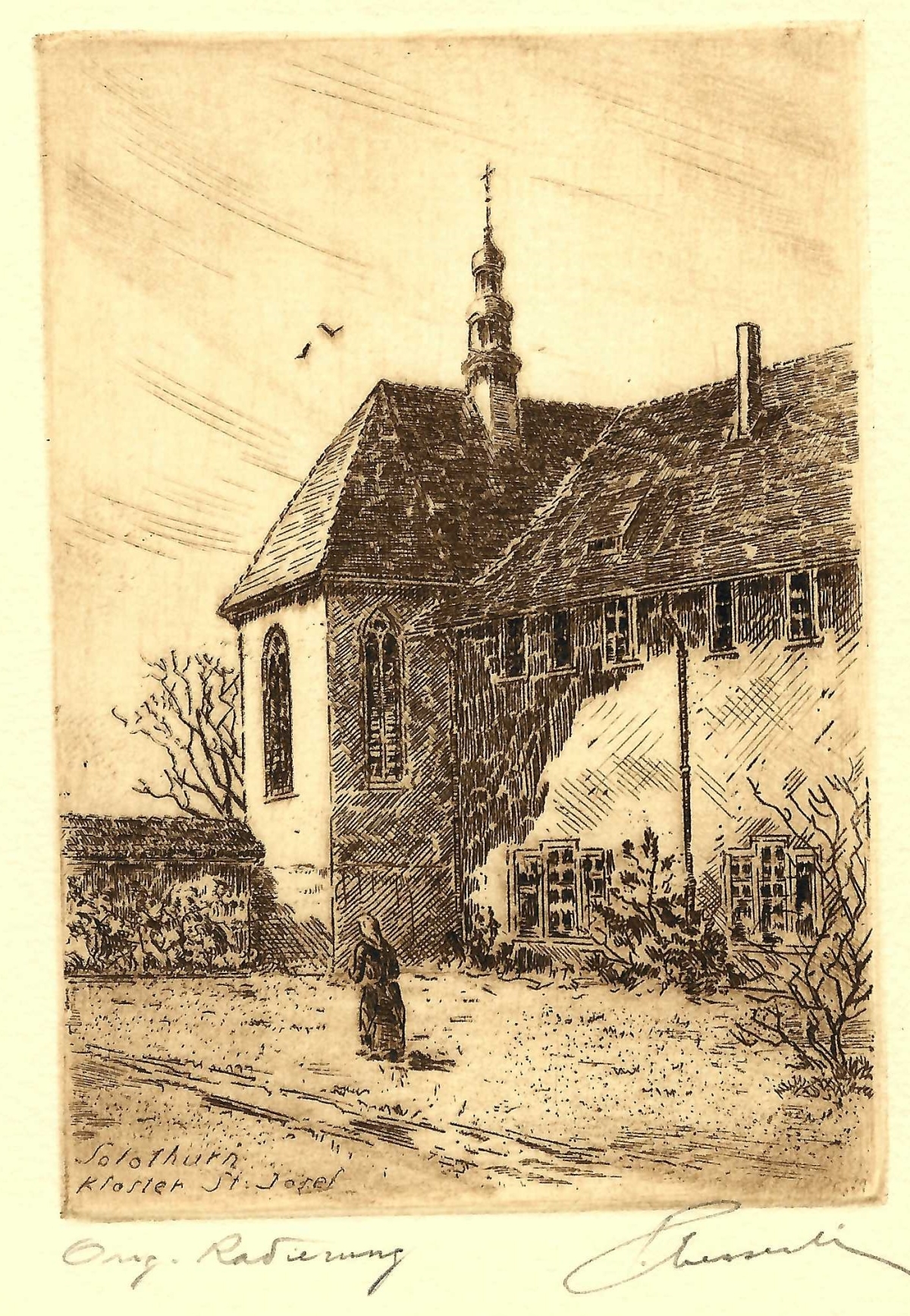 <p>Solothurn Baselstrasse St. Josef , Kupferstich Radierung von Messerli Paul E. , 530</p>